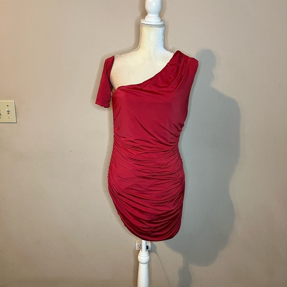 💃🏻Aqua Red One-Shoulder Bodycon Dress - Picture 2 of 6